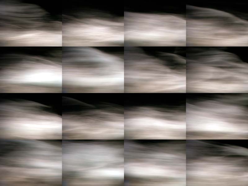 A chessboard-study of waves with a fixed camera and external movement by the sea.