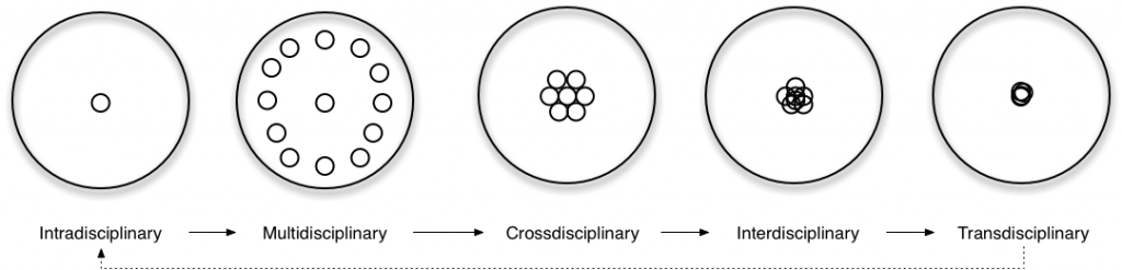 Sketch of different types of disciplinarities (cc-by Alexander Refsum Jensenius).