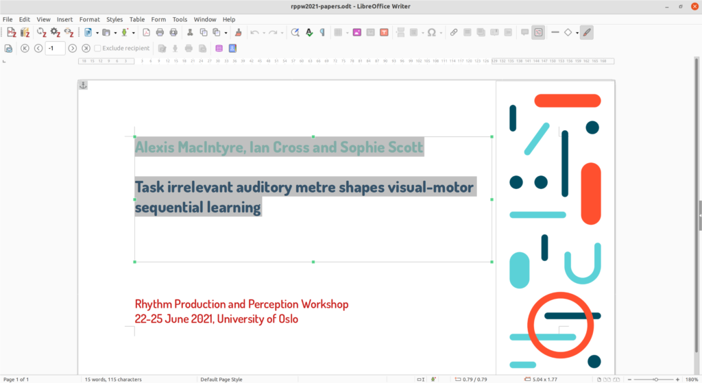 Setting up the template in LibreOffice Writer.