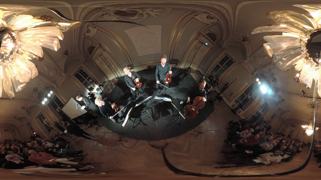 Rotating, flipping, panning, and tilting the image to place the musicians in the centre.