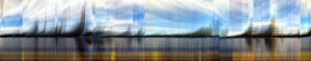 A horizontal videogram of the whole recording (time running from left to right) shows more about what happened. Here you can really see that the horizon leveling worked flawlessly throughout. It is interesting to see the “ascending” lines at various intervals. These are due to the fact that I kayaked around an island, and kept turning right.